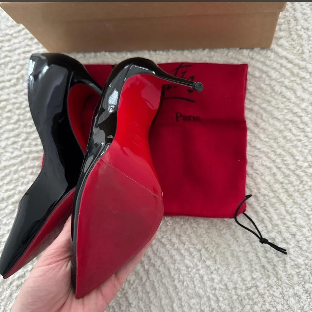 Christian Louboutin Black Patent Leather Pointed Toe Stiletto Pumps - Picture 3 of 3